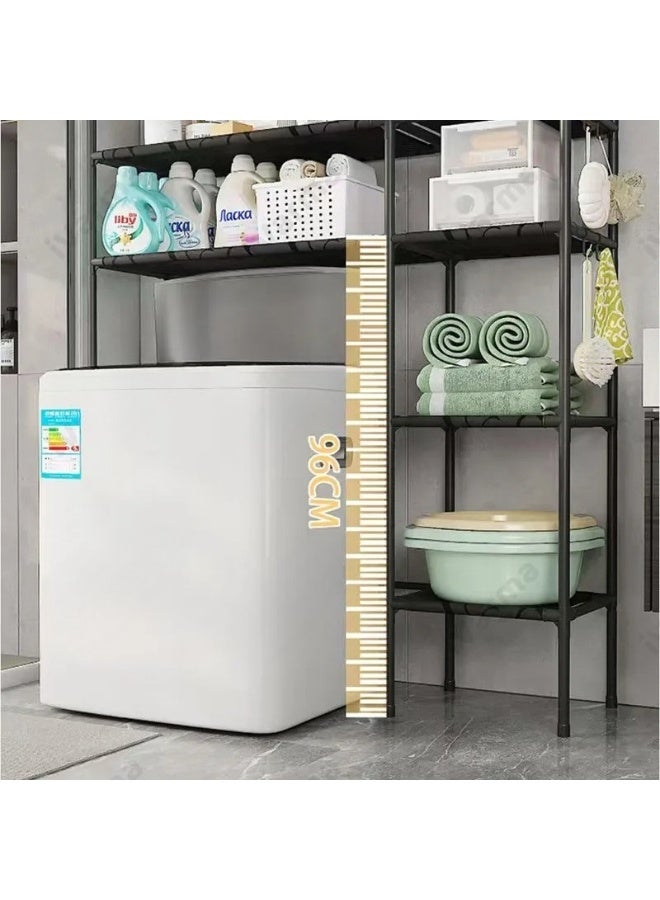 هابي هوم منظم ورف حمام متعدد الاستخدامات 2 طبقة و2 صفوف رفوف جانبية وخطافات لتعليق المناشف وأدوات التنظيف – مصنوع من فولاذ وPP مقاوم للرطوبة والصدأ – تصميم خفيف وعصري لتخزين المناشف وأدوات العناية الشخصية 81×25×138 سم - Image 4